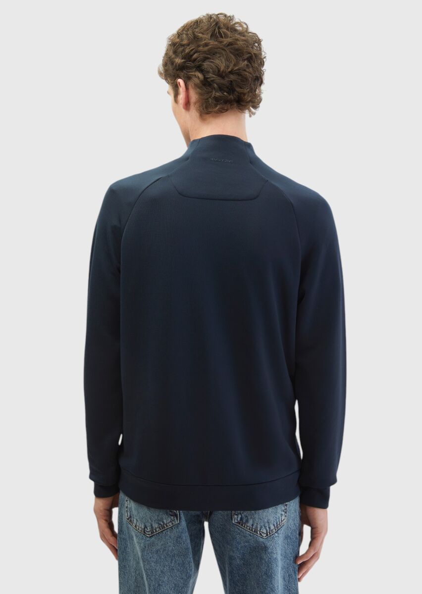 Navy Blue Turtleneck Plain Sweatshirt - 6