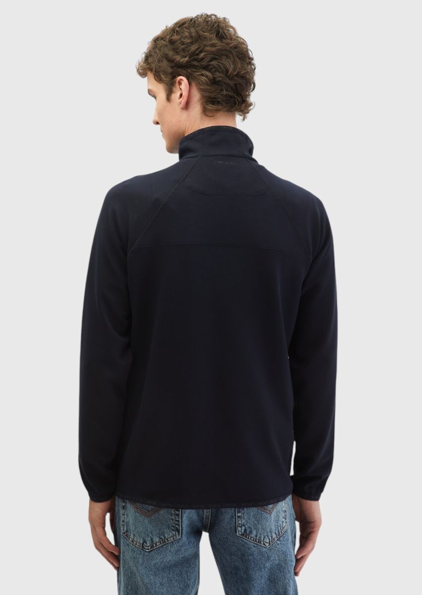 Navy Blue Turtleneck Plain Sweatshirt - 6