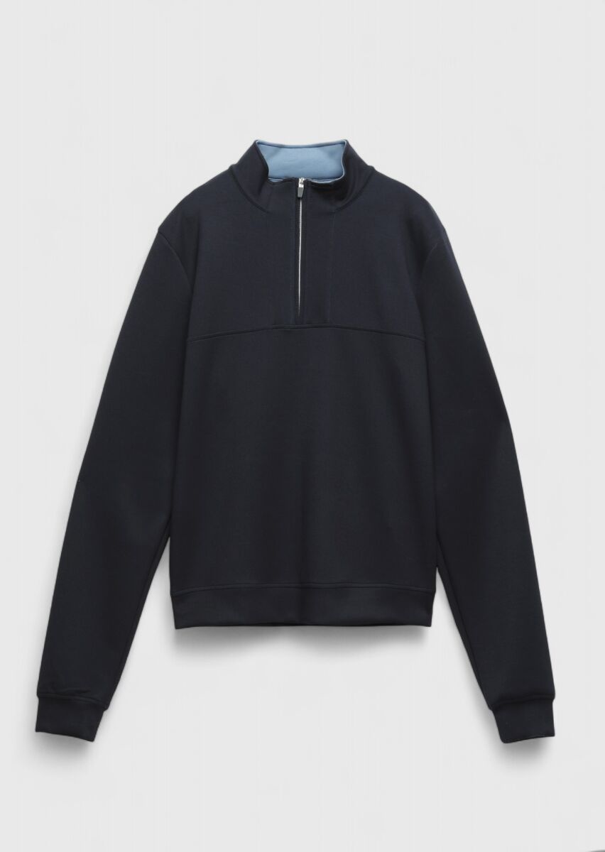 Navy Blue Turtleneck Plain Sweatshirt - 8