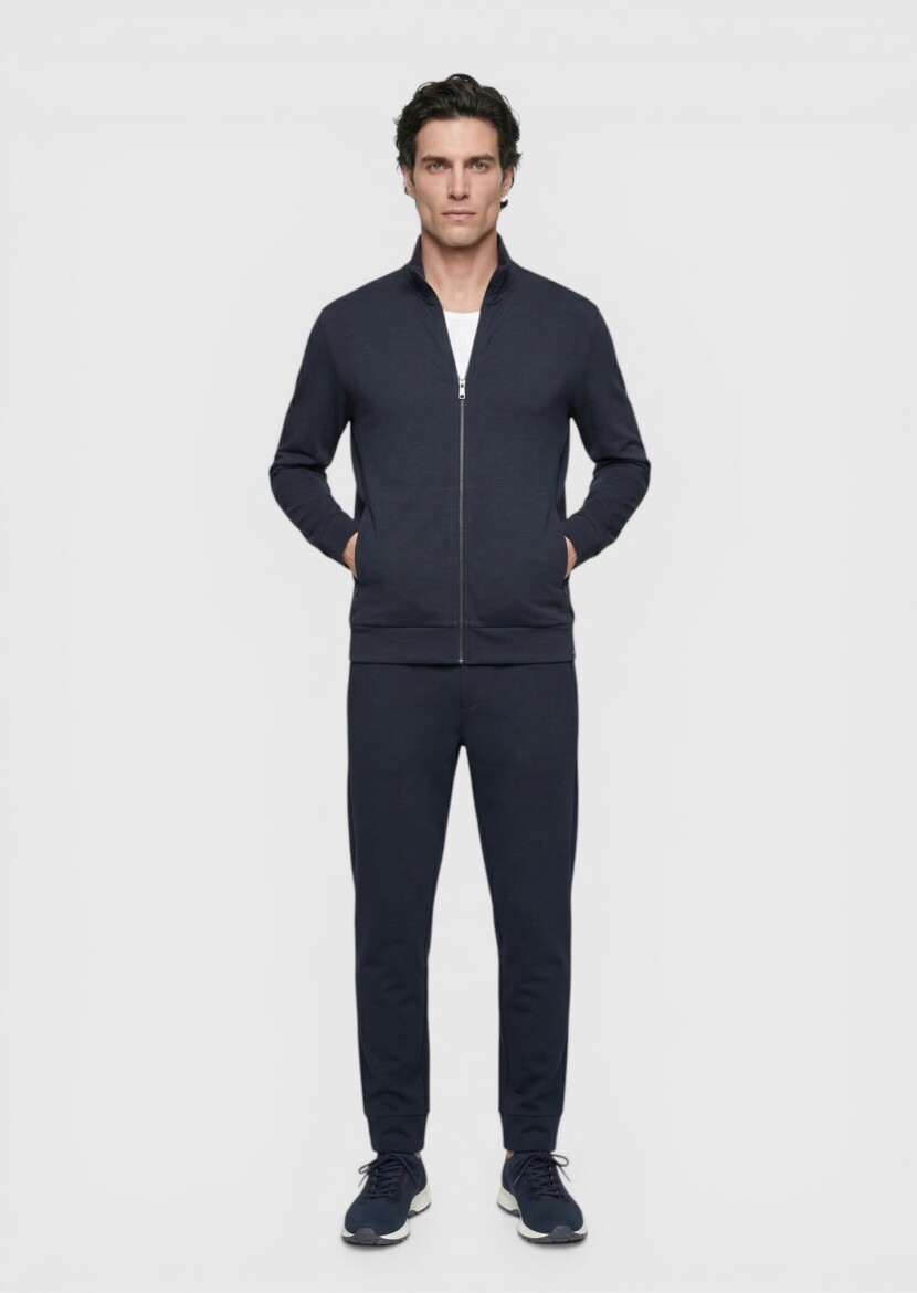 Navy Blue Turtleneck Plain Sweatshirt - 4