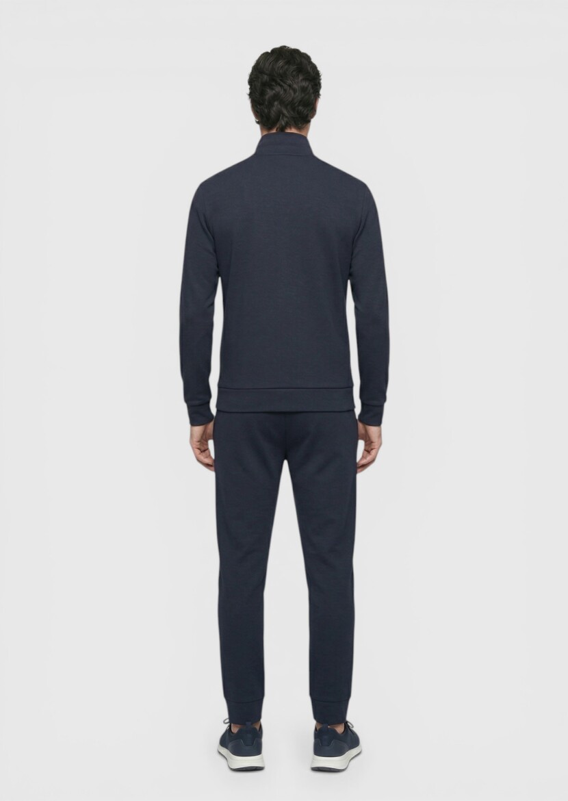 Navy Blue Turtleneck Plain Sweatshirt - 5
