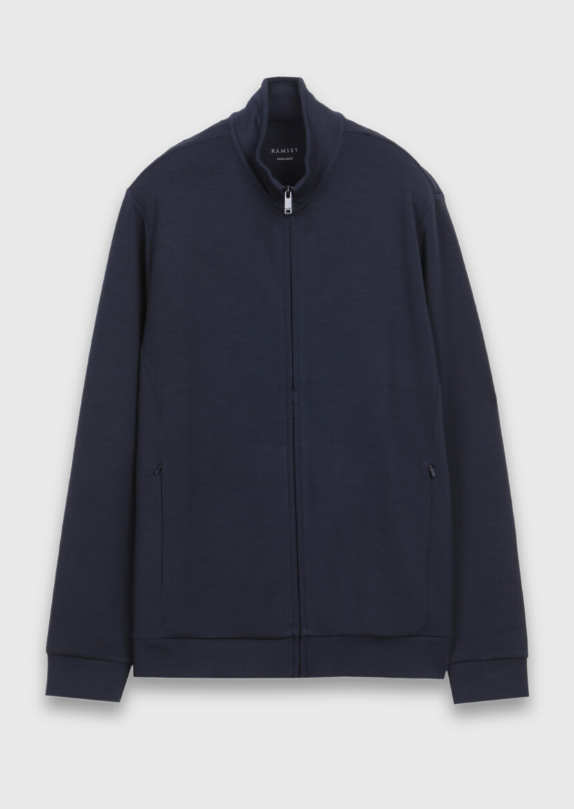 Navy Blue Turtleneck Plain Sweatshirt - 6