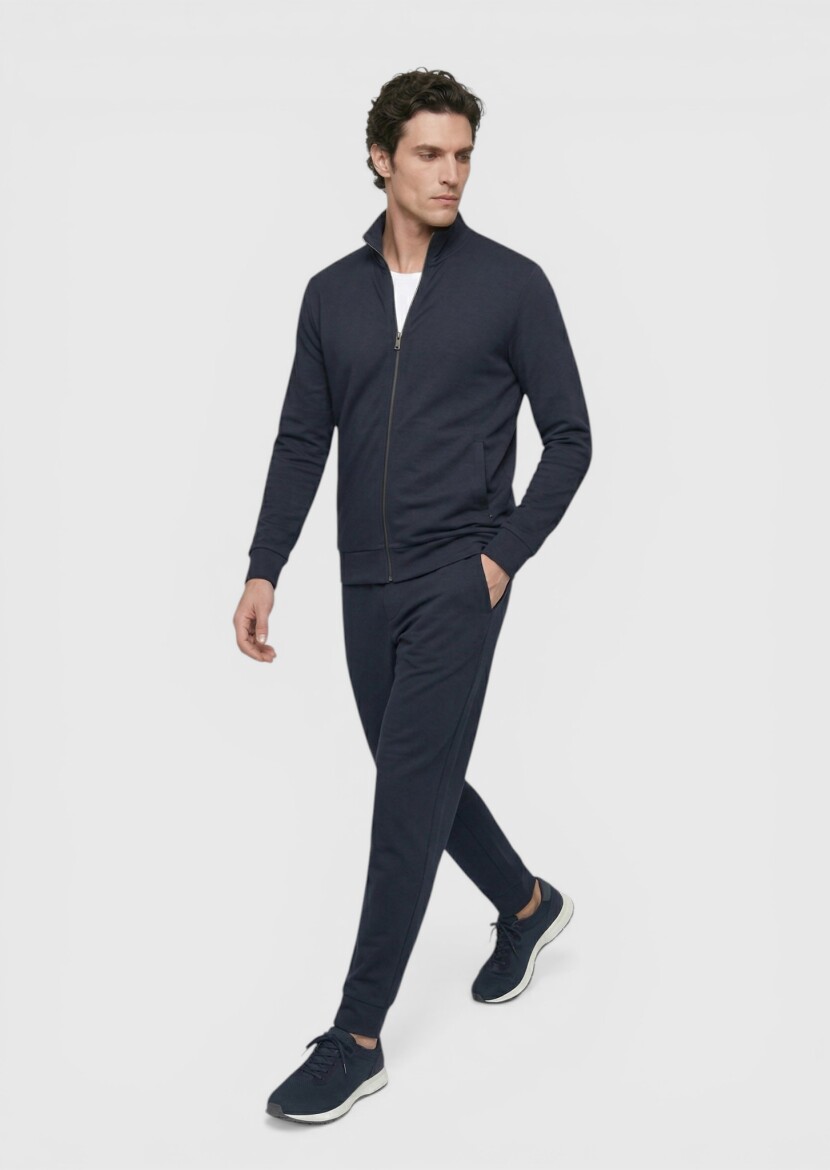 Navy Blue Turtleneck Plain Sweatshirt - RAMSEY