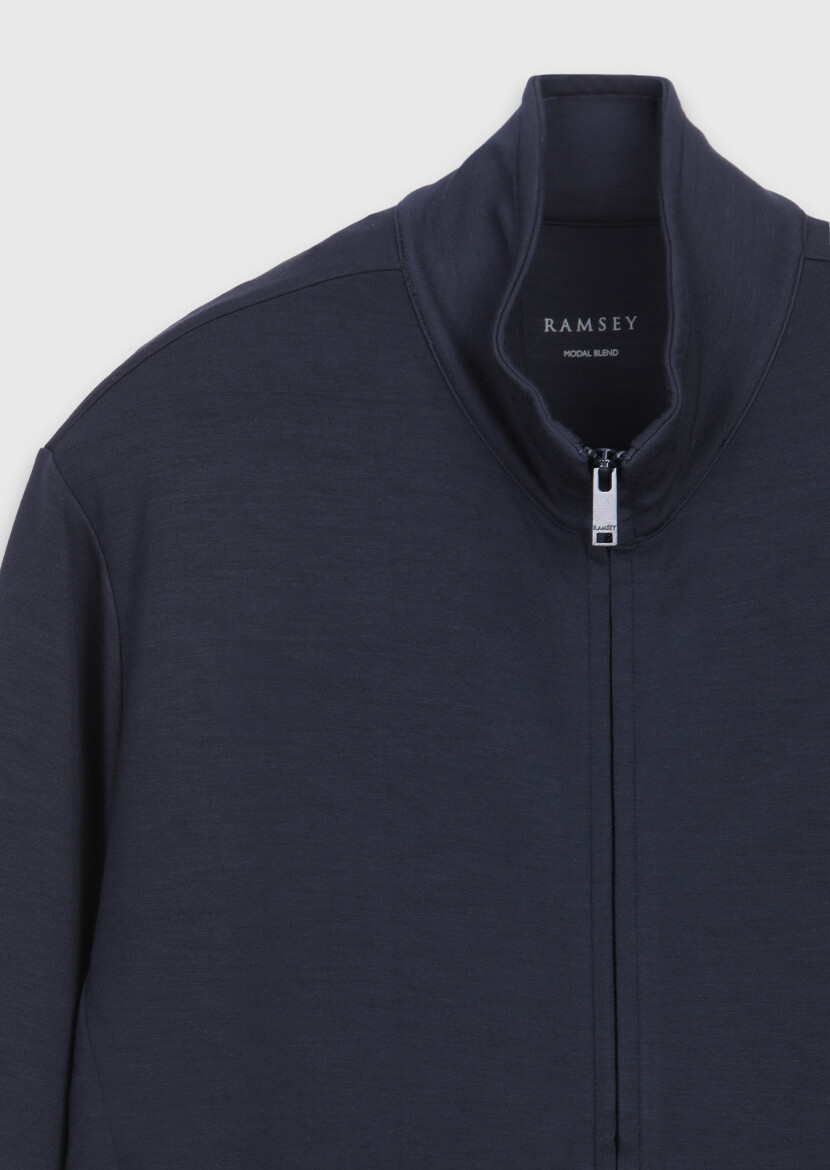Navy Blue Turtleneck Plain Sweatshirt - 7