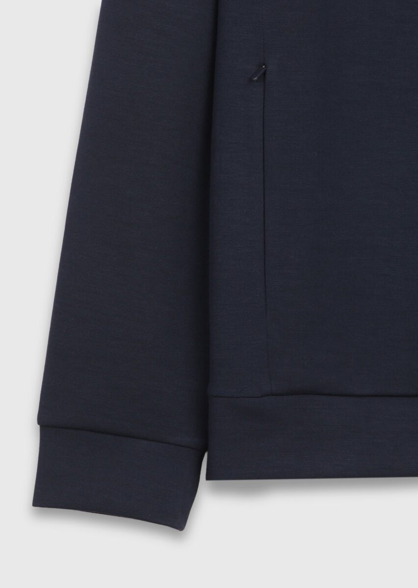 Navy Blue Turtleneck Plain Sweatshirt - 9