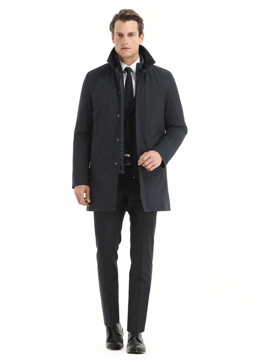 Navy Blue Twoinone Weaving Rain Coat - 1