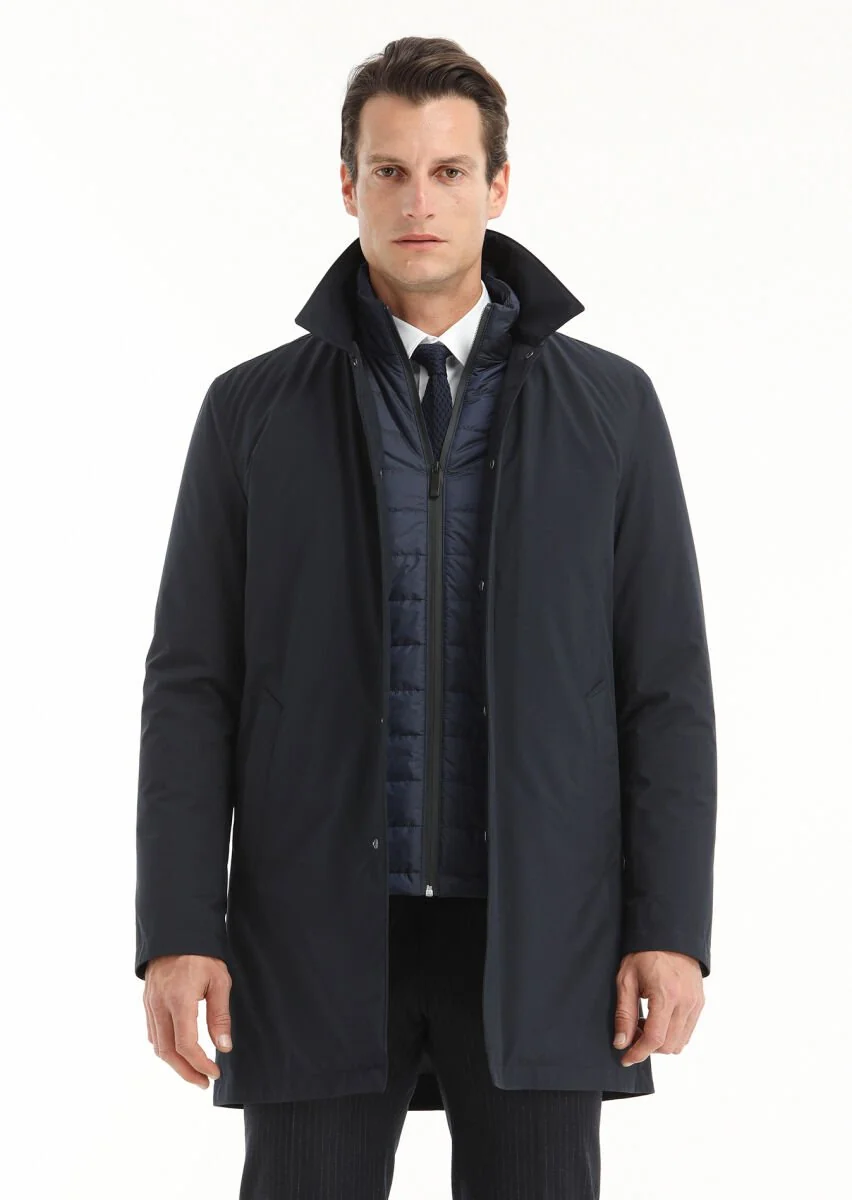 Navy Blue Twoinone Weaving Rain Coat - 2
