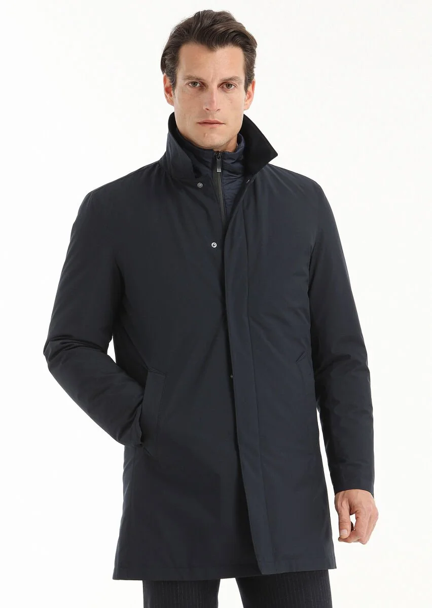Navy Blue Twoinone Weaving Rain Coat - 4
