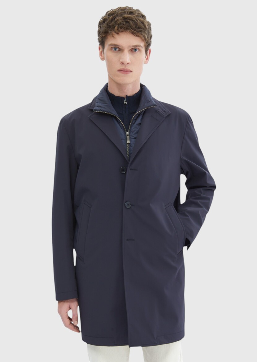 Navy Blue Twoinone Weaving Rain Coat 