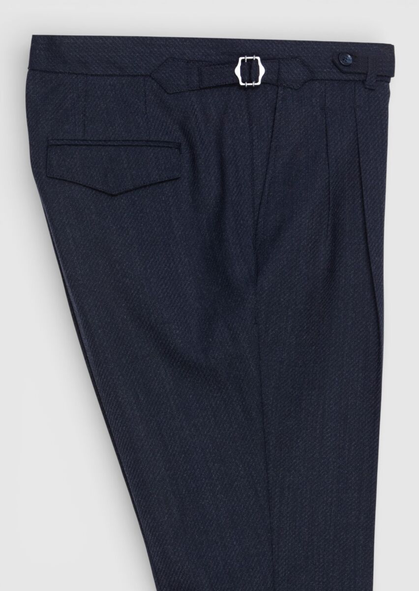 Navy Blue Weaving Carrot Fit Casual Wool Blended Trousers - 6