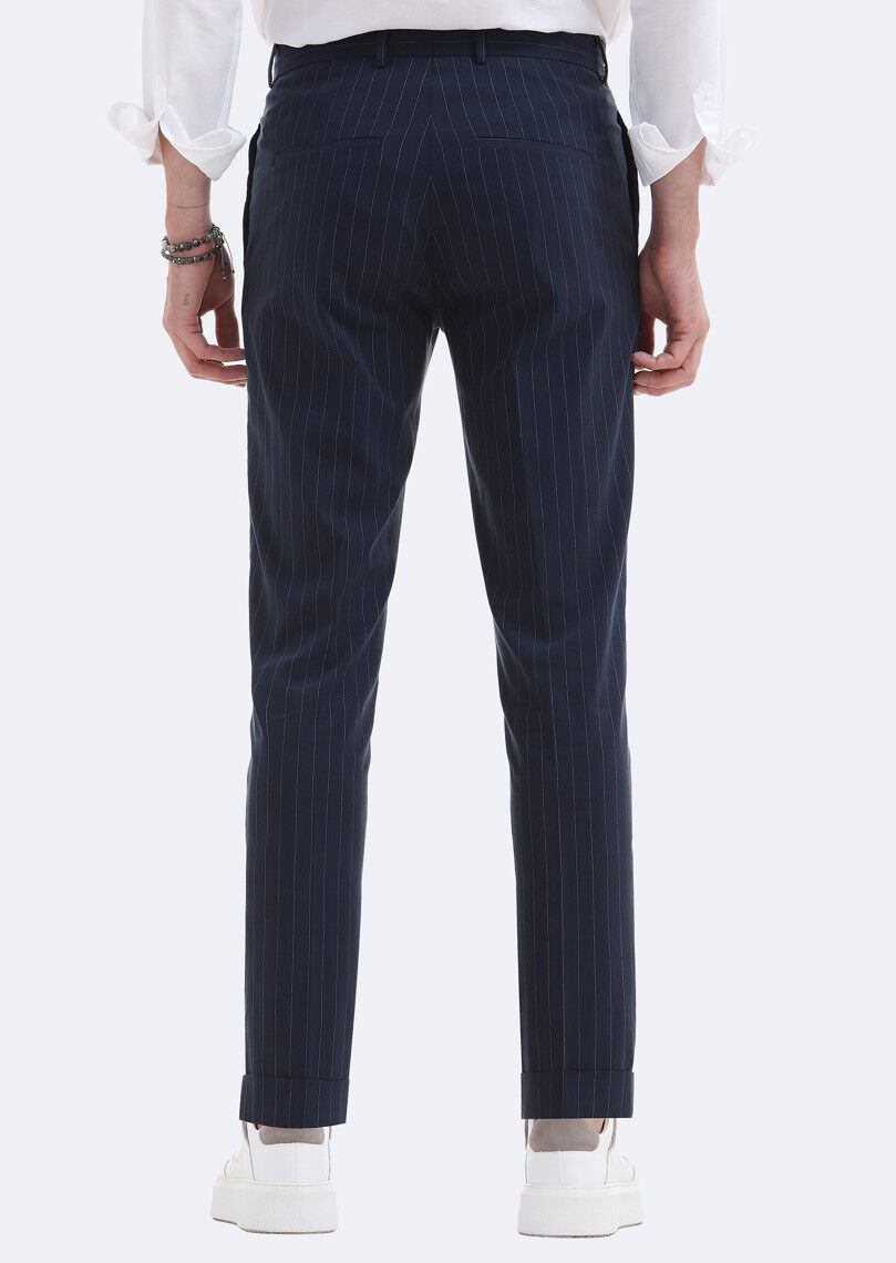 Navy Blue Weaving Carrot Fit Classical Trousers - 6