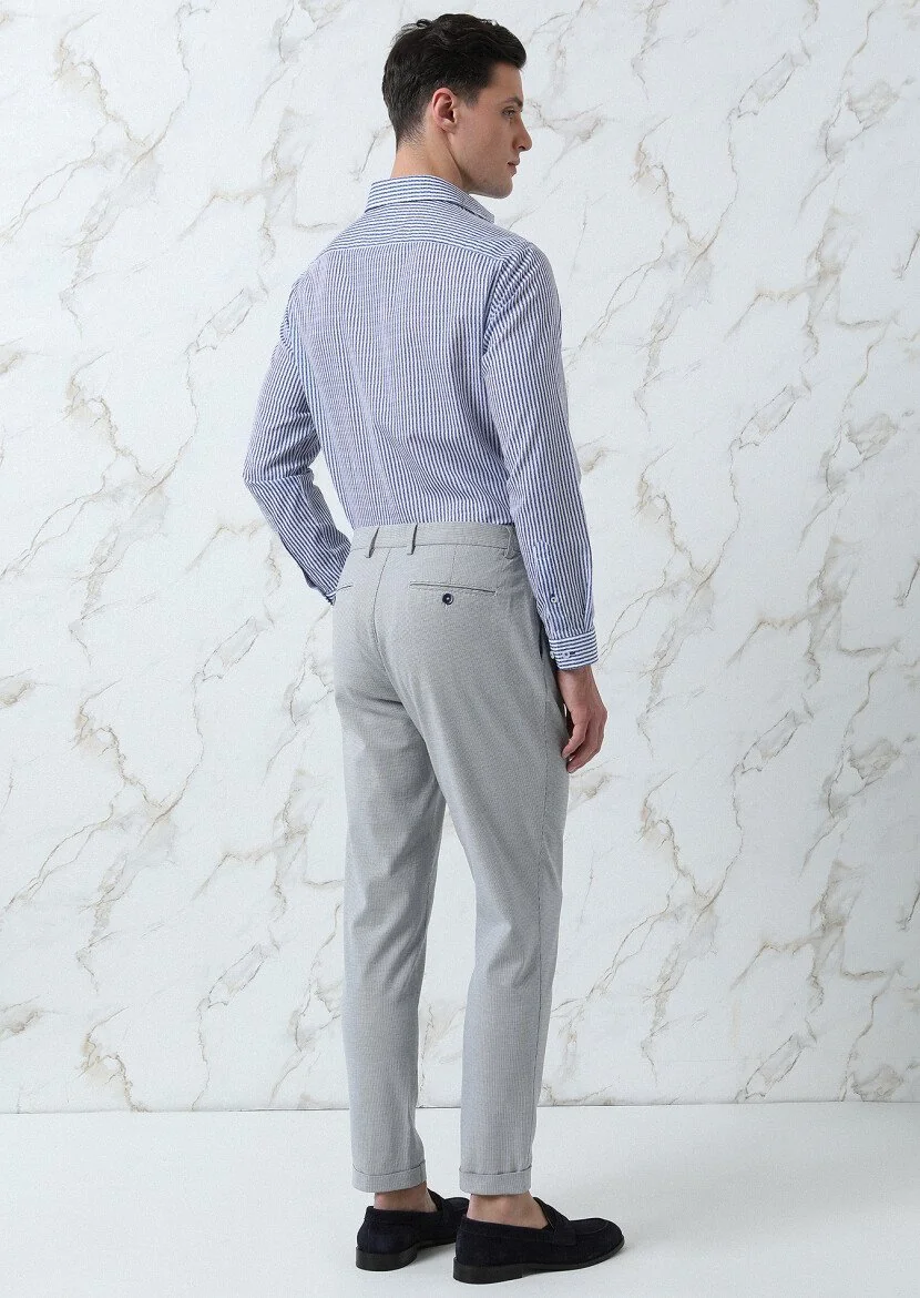 Navy Blue Weaving Carrot Fit Smart Casual Cotton Blended Trousers - 5