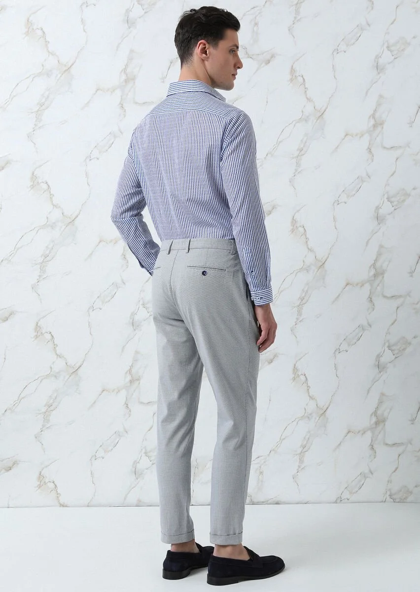 Navy Blue Weaving Carrot Fit Smart Casual Cotton Blended Trousers - 5