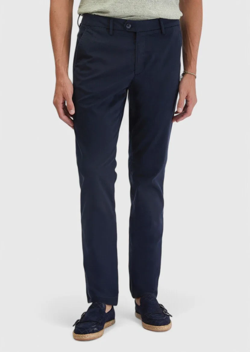 Navy Blue Weaving Casual Trousers - 2