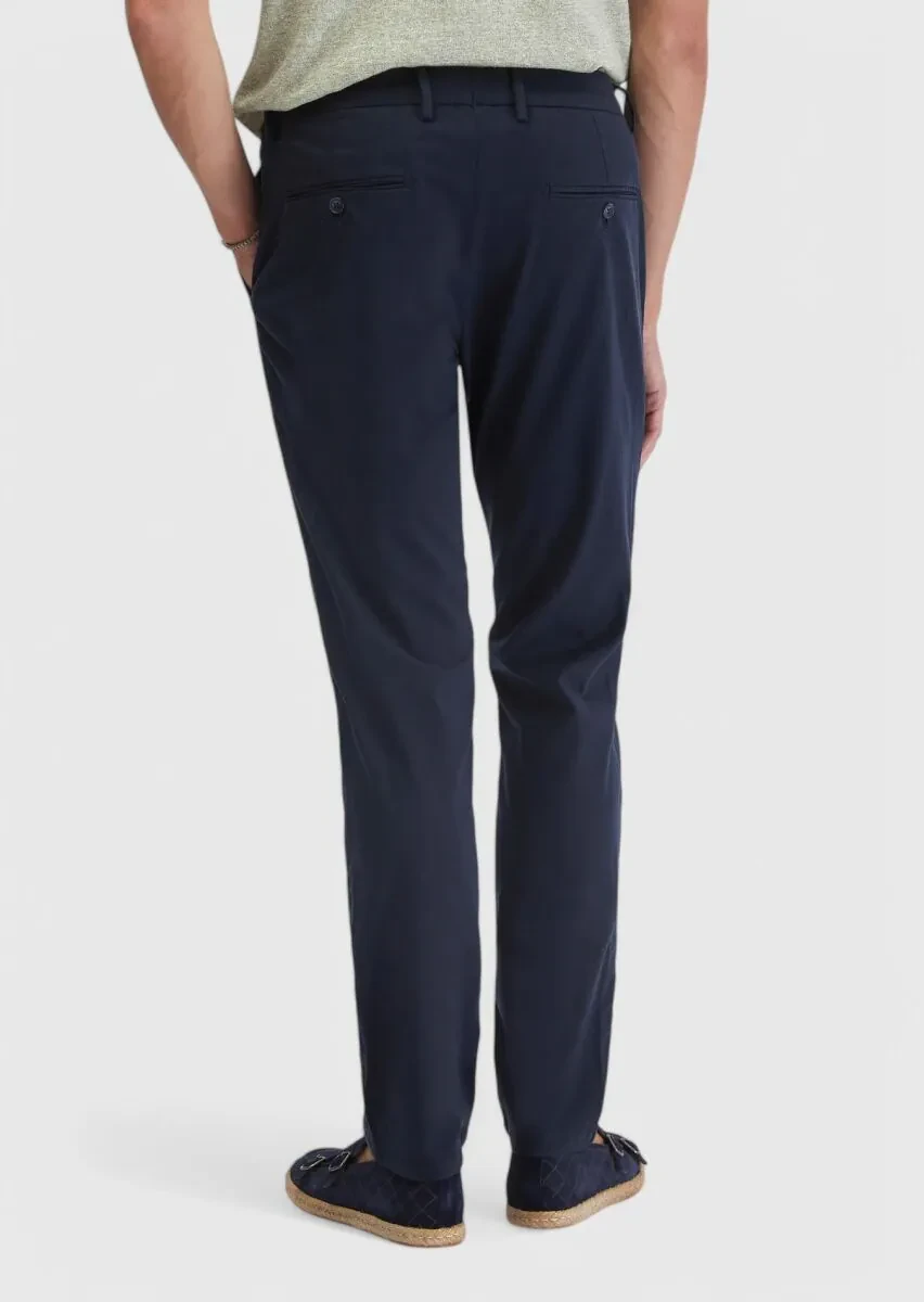 Navy Blue Weaving Casual Trousers - 4