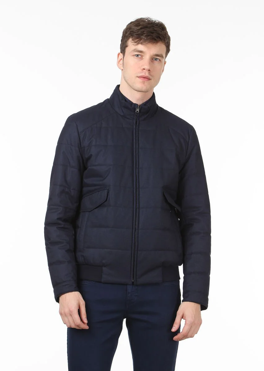 Navy Blue Weaving Coat - 1