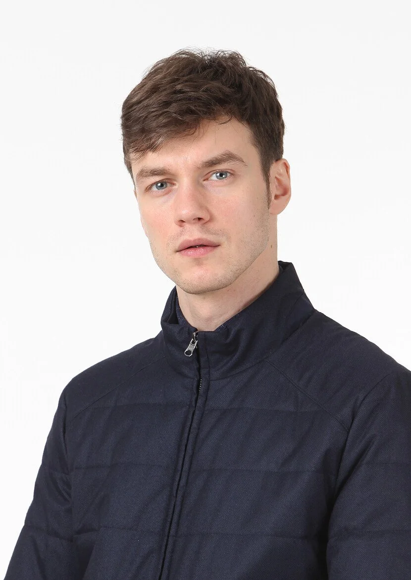 Navy Blue Weaving Coat - 2