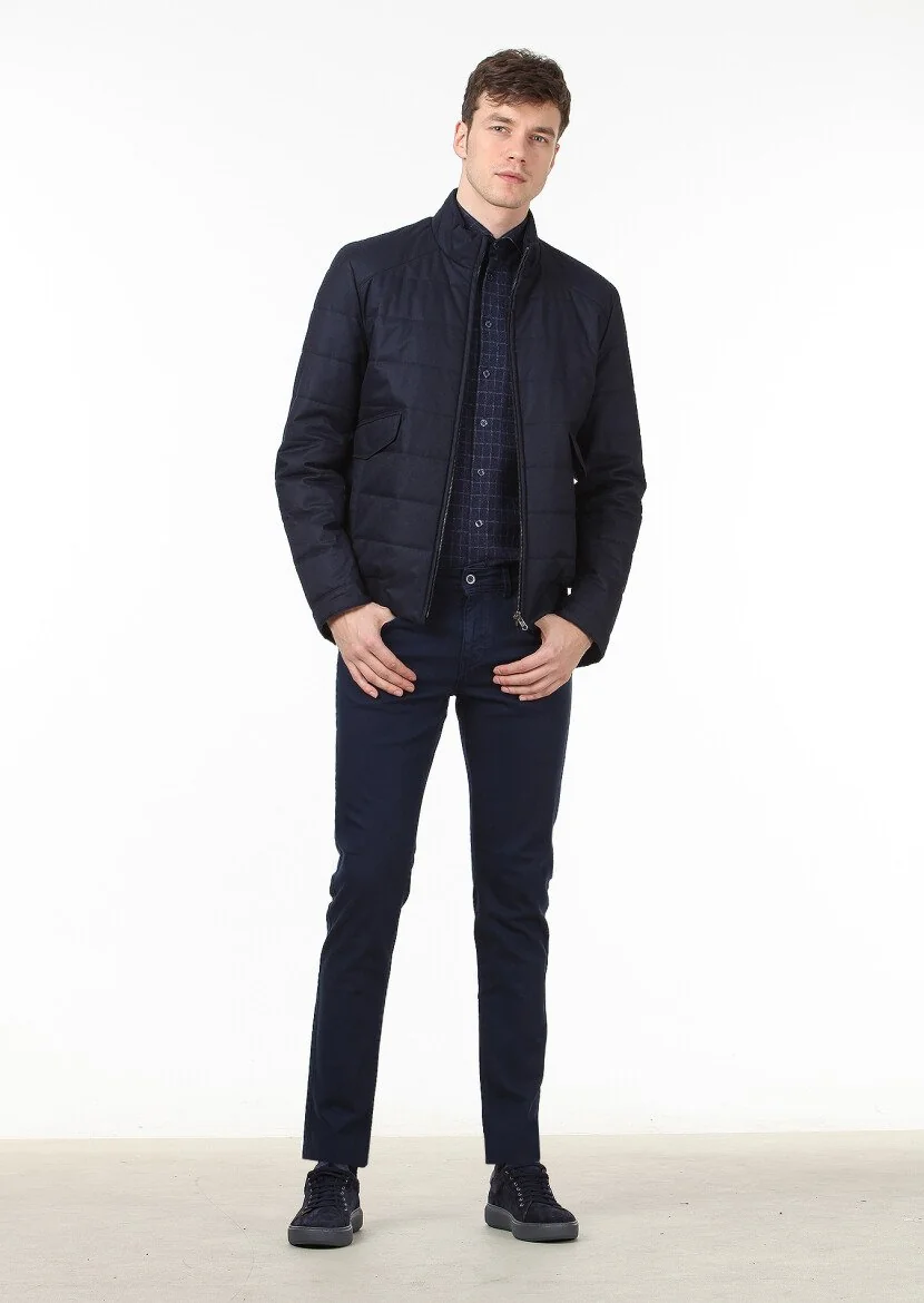 Navy Blue Weaving Coat - 3