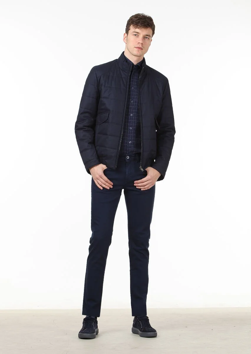 Navy Blue Weaving Coat - 3