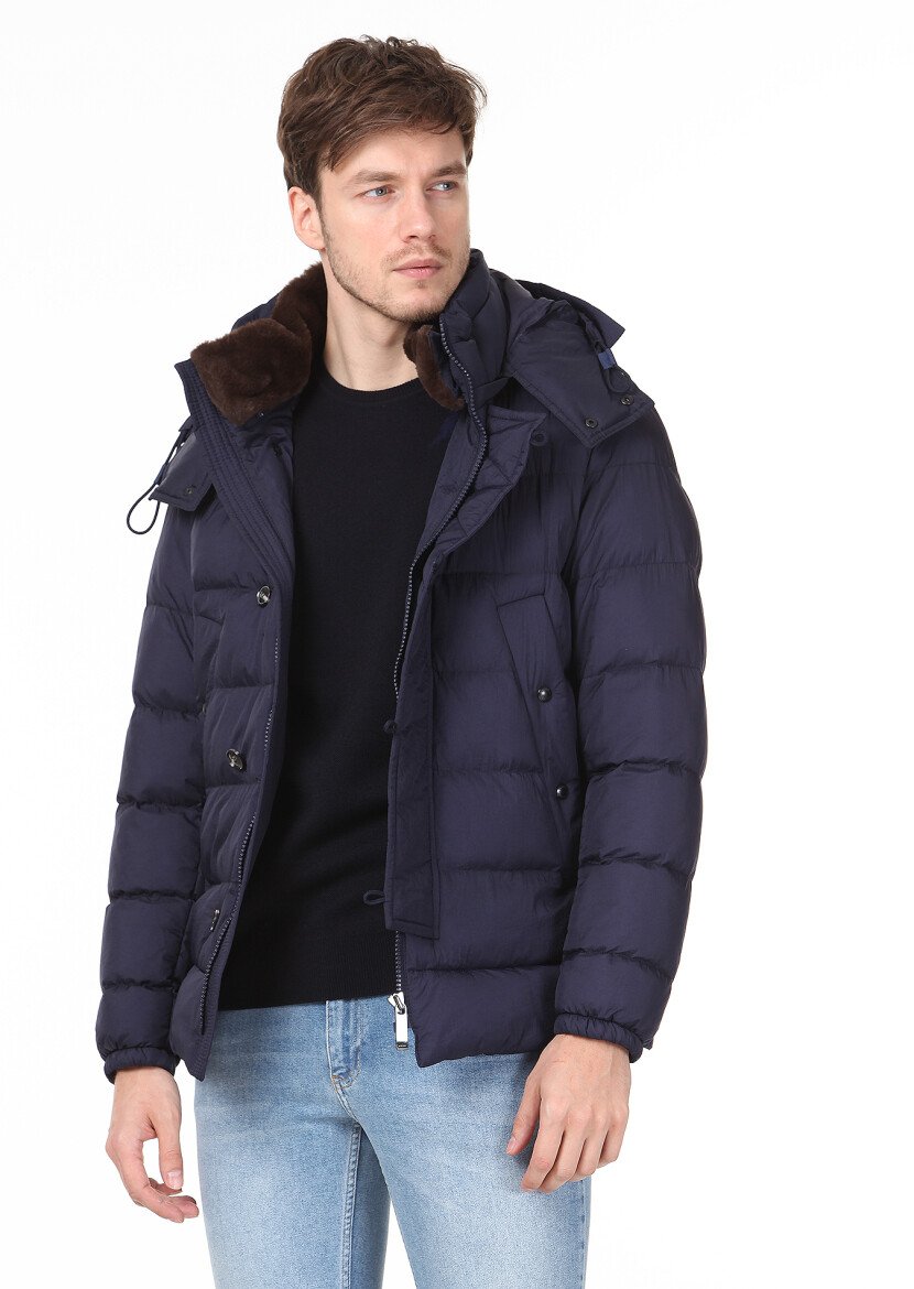 Navy Blue Weaving Coat - 1