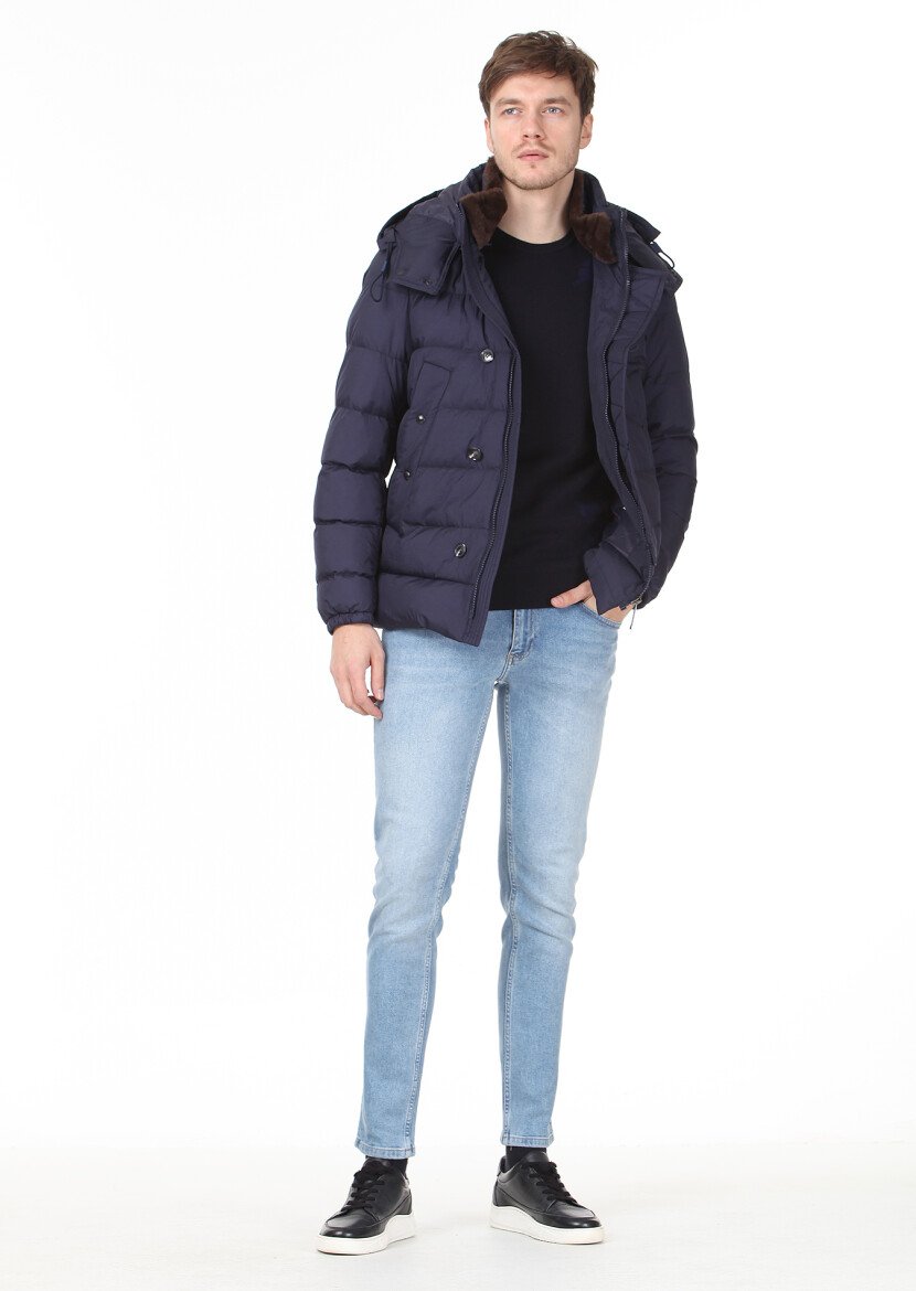 Navy Blue Weaving Coat - 3