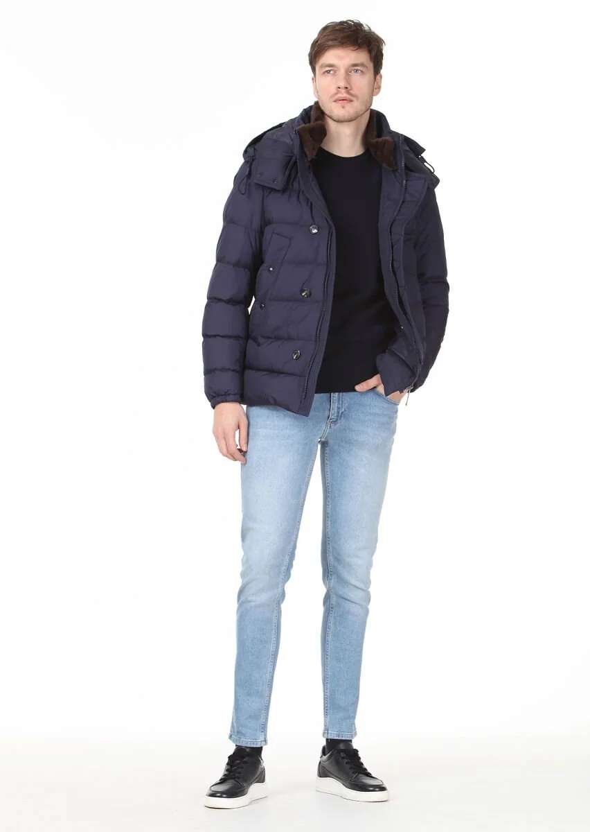 Navy Blue Weaving Coat - 3