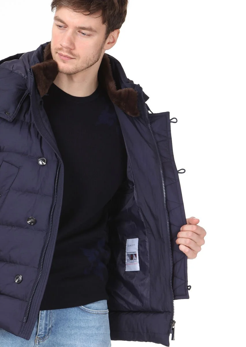 Navy Blue Weaving Coat - 7