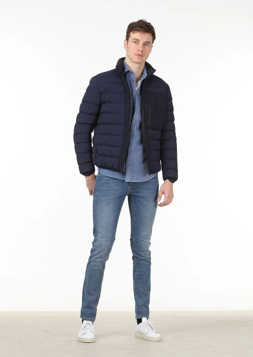 Navy Blue Weaving Coat - 3