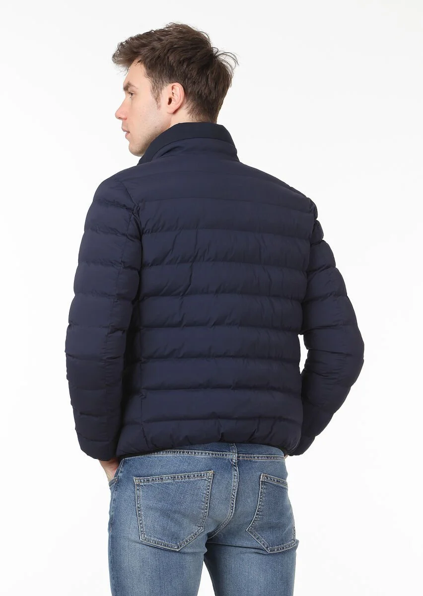 Navy Blue Weaving Coat - 4