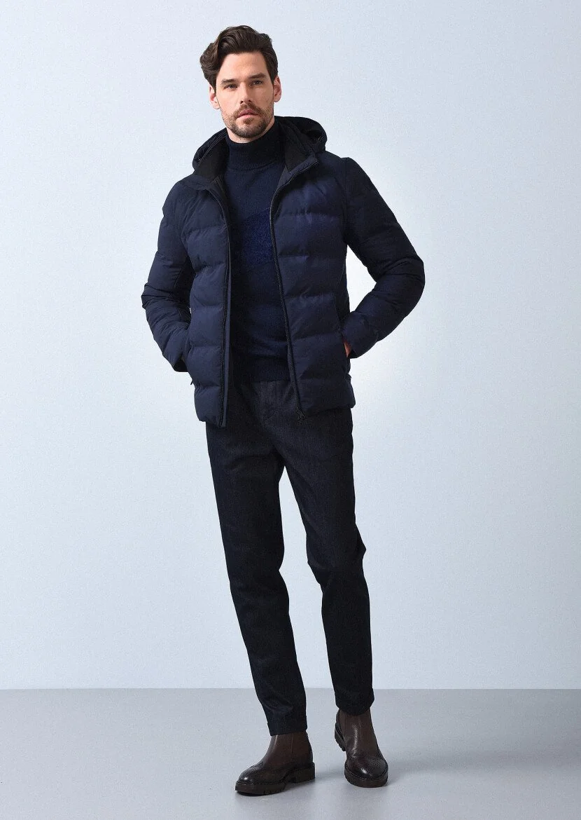 Navy Blue Weaving Coat - 3