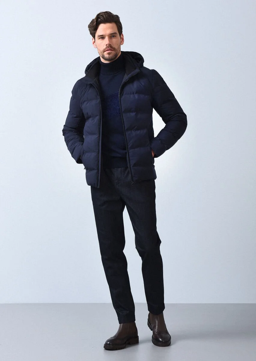 Navy Blue Weaving Coat - 3