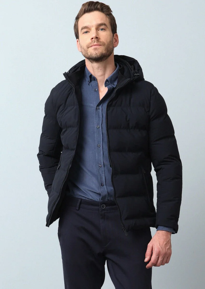 Navy Blue Weaving Coat - 5