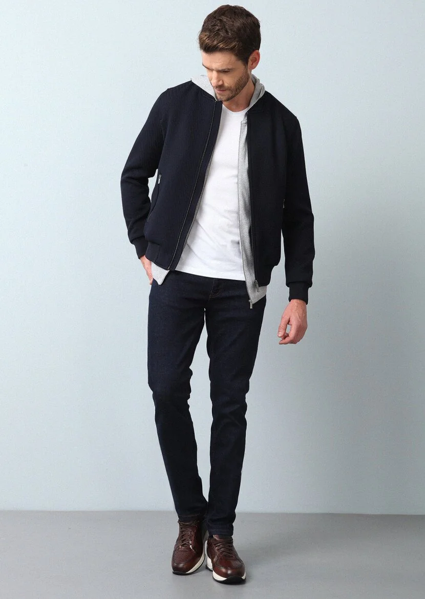 Navy Blue Weaving Coat - 1