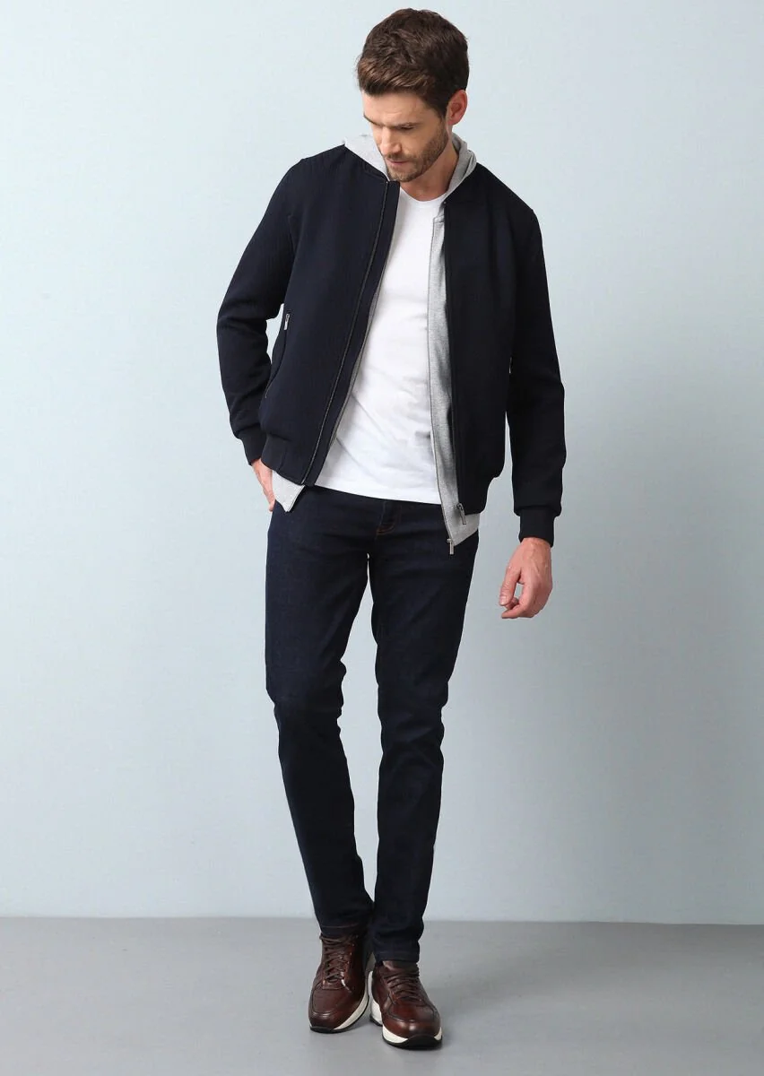 Navy Blue Weaving Coat - 1