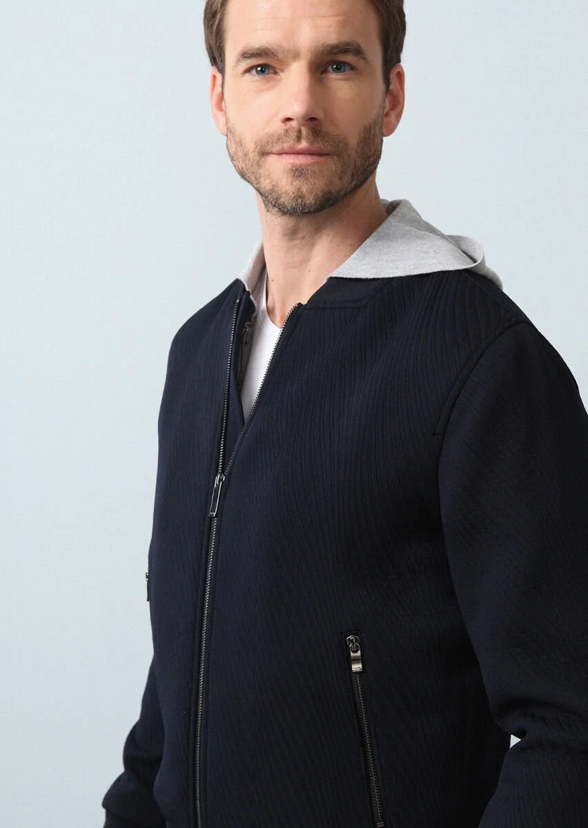 Navy Blue Weaving Coat - 2