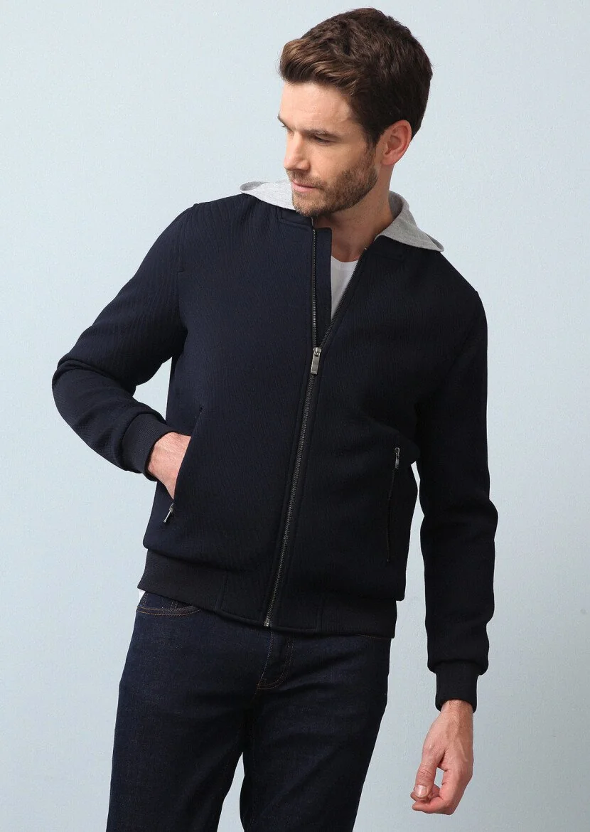 Navy Blue Weaving Coat - 3