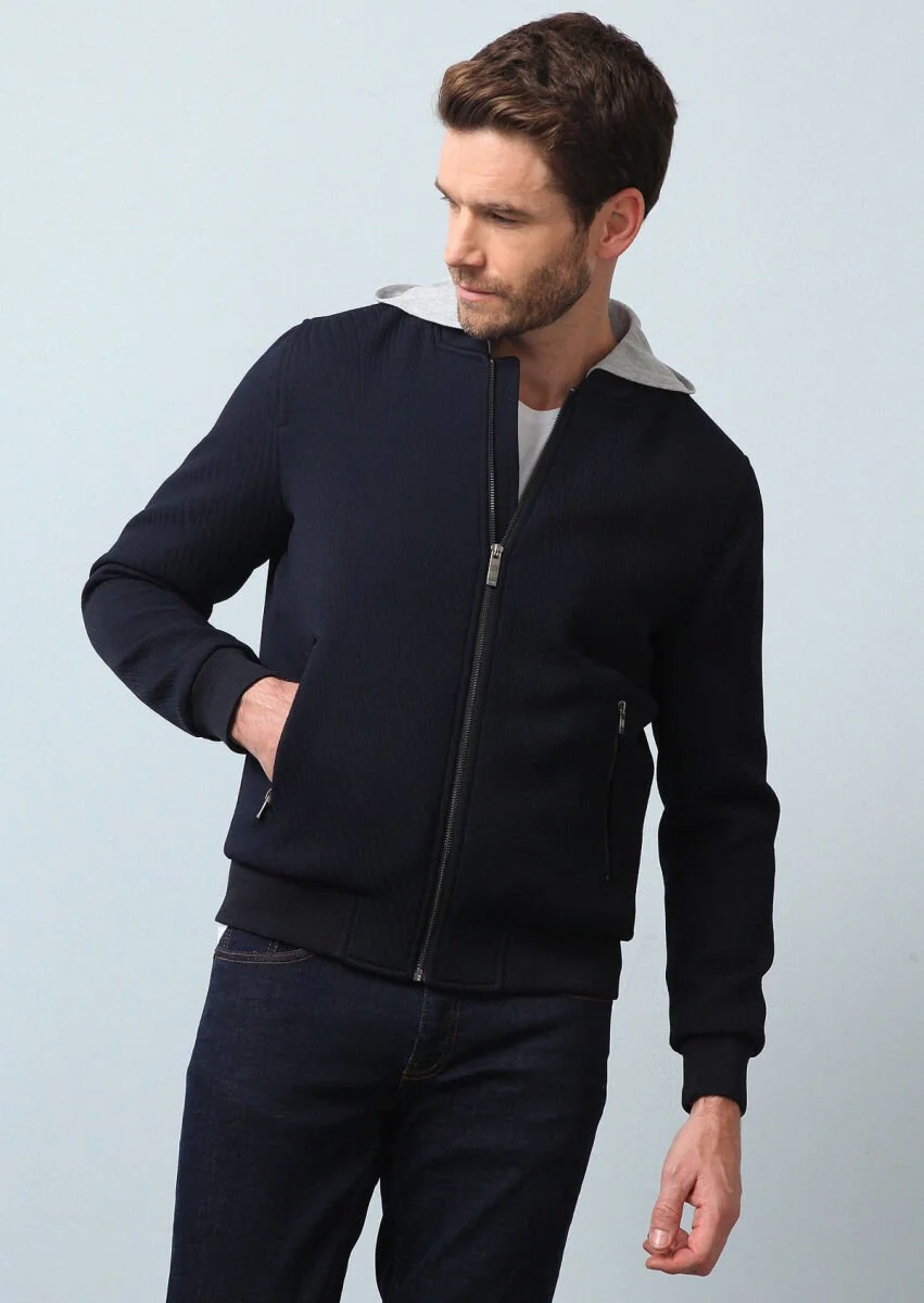 Navy Blue Weaving Coat - 3