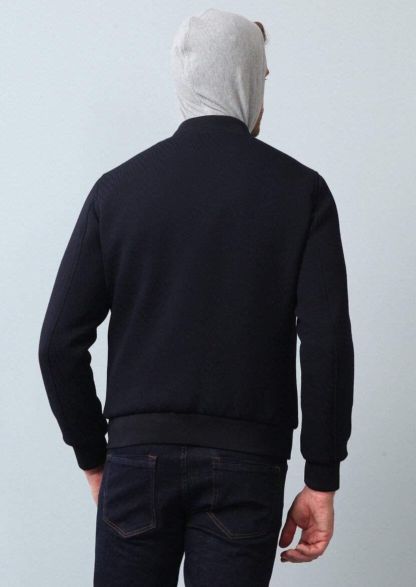 Navy Blue Weaving Coat - 5
