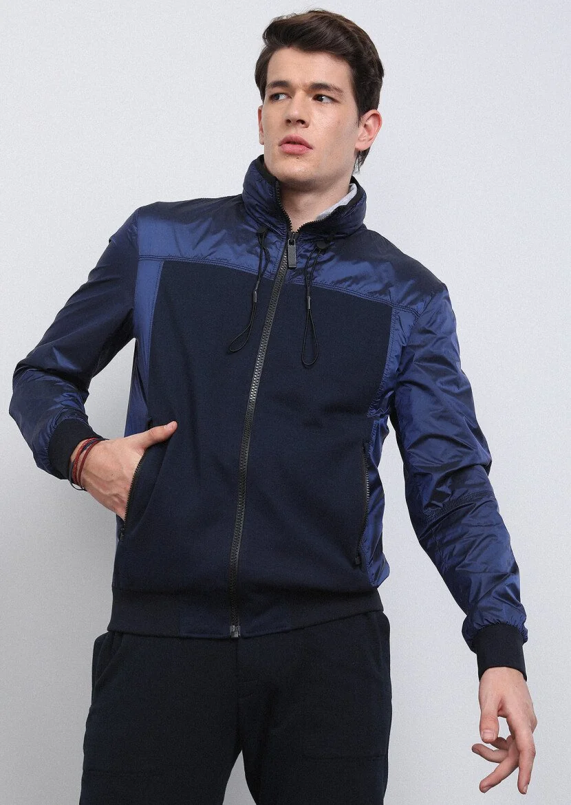 Navy Blue Weaving Coat - 1