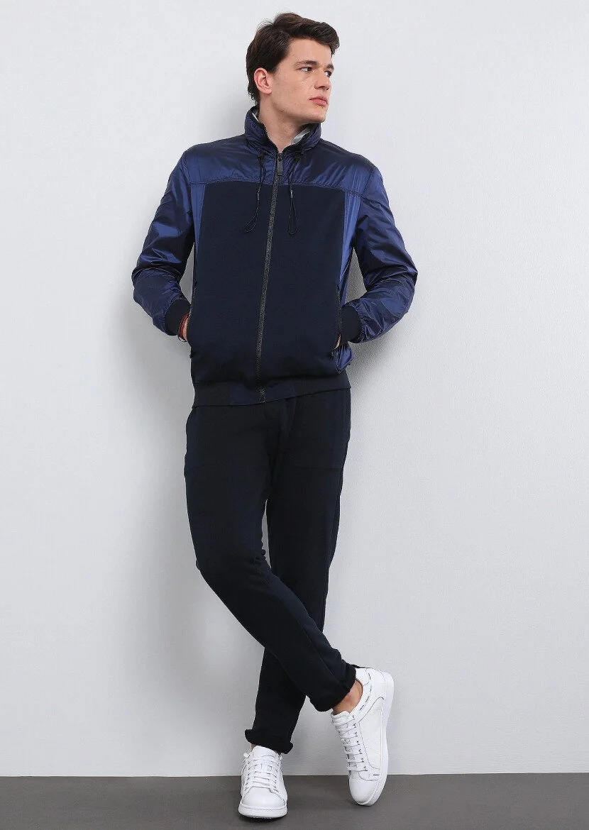 Navy Blue Weaving Coat - 3