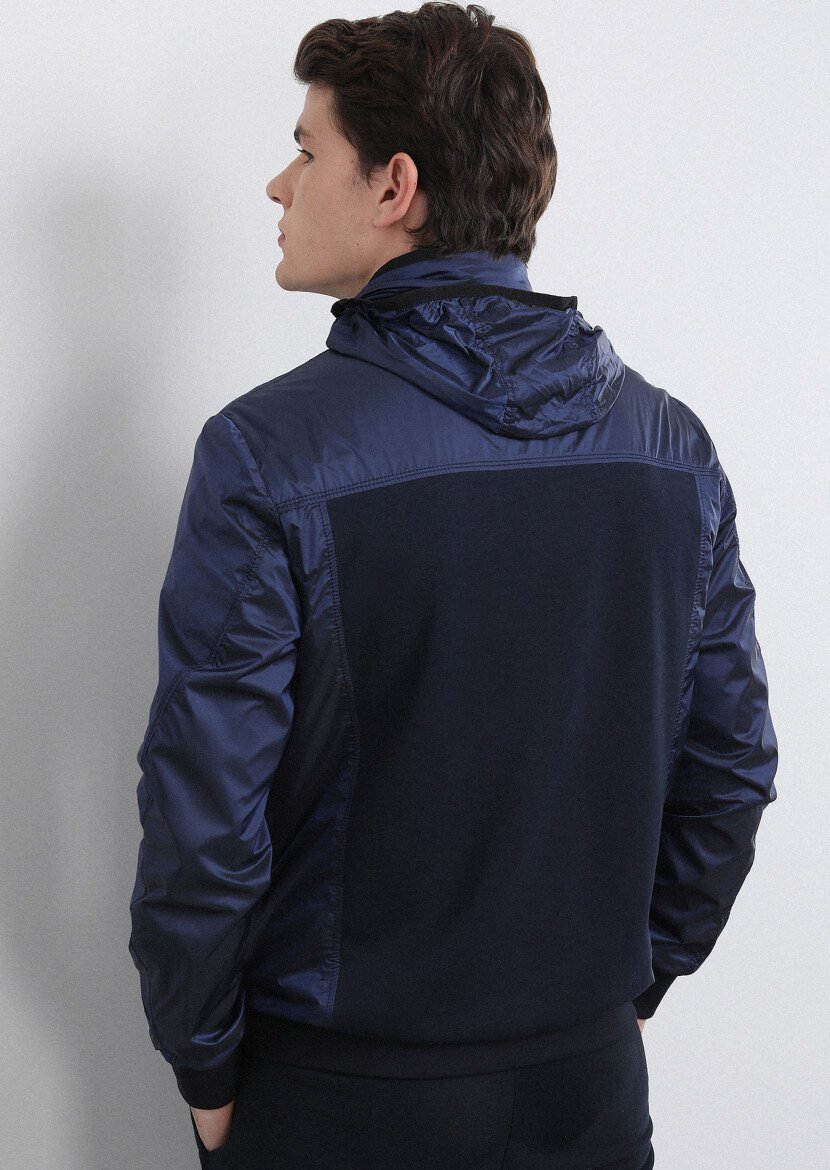 Navy Blue Weaving Coat - 5