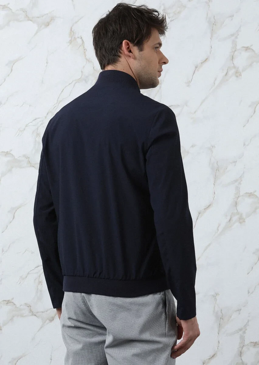 Navy Blue Weaving Coat - 5