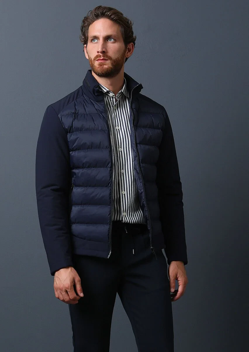 Navy Blue Weaving Coat - 1