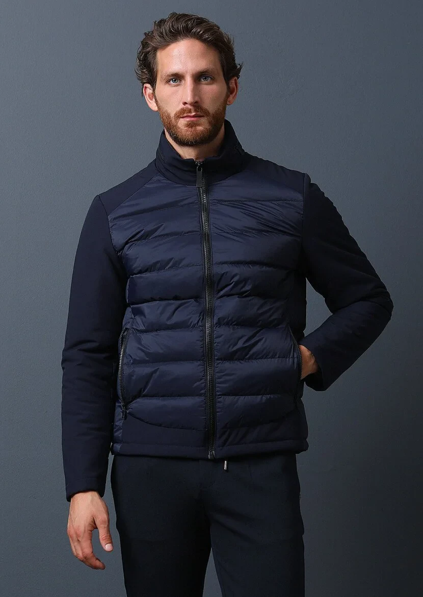 Navy Blue Weaving Coat - 4