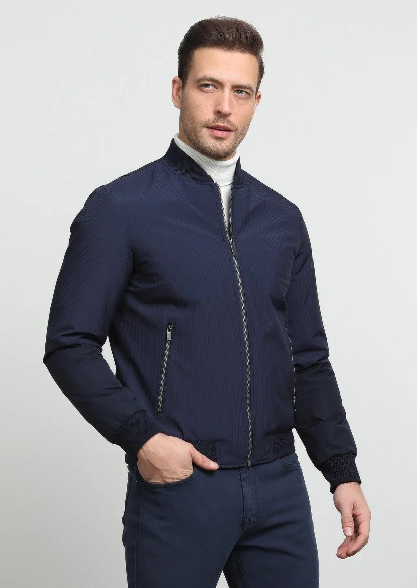 Navy Blue Weaving Coat - 3