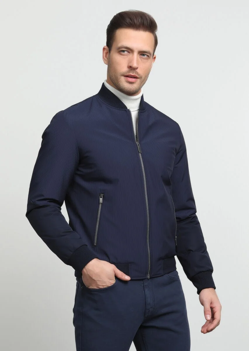 Navy Blue Weaving Coat - 3