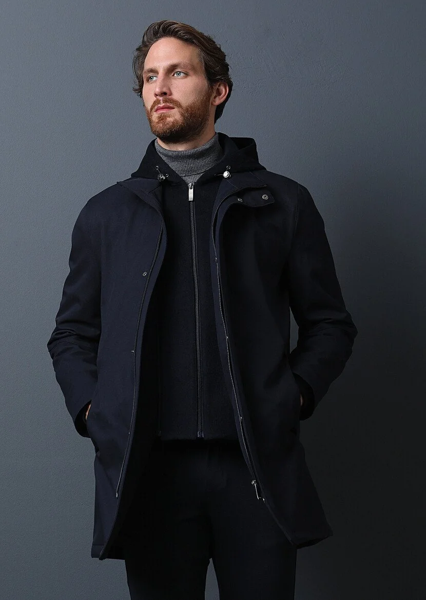 Navy Blue Weaving Coat - 1