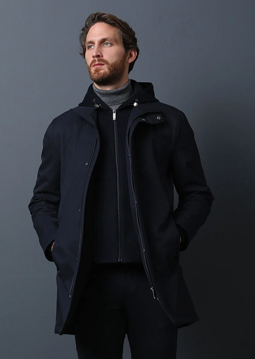 Navy Blue Weaving Coat - 1