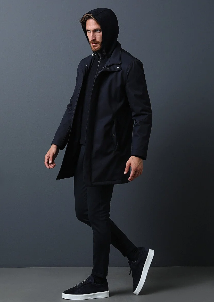 Navy Blue Weaving Coat - 2