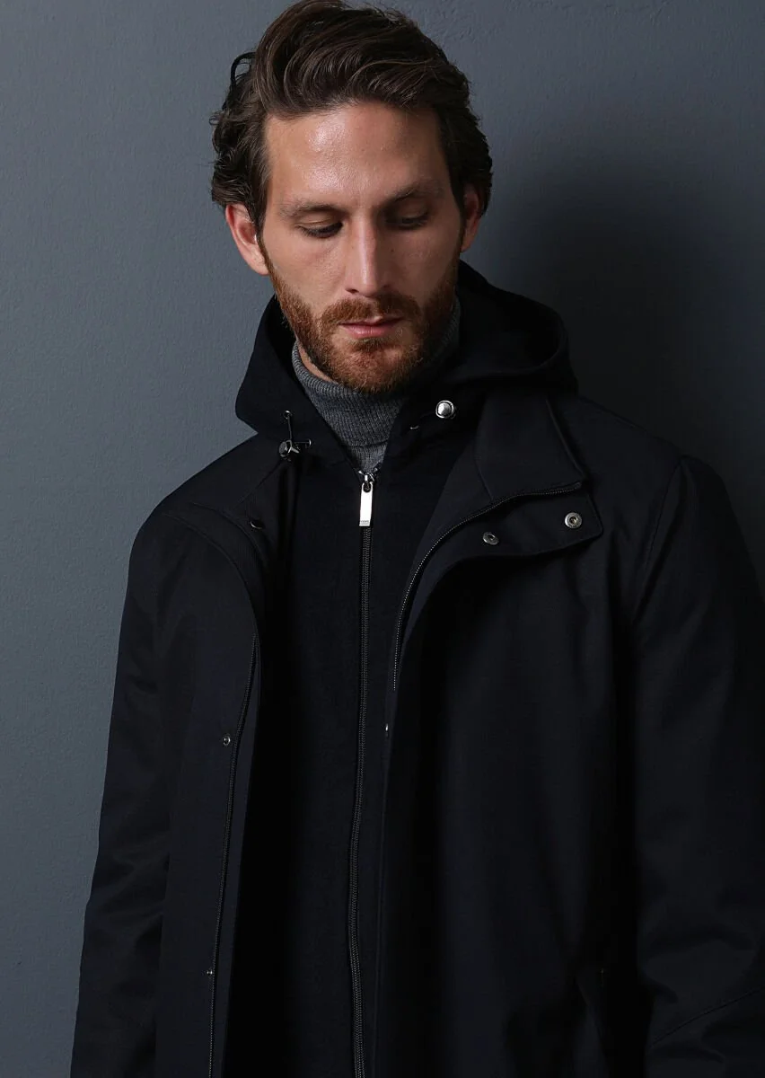 Navy Blue Weaving Coat - 3